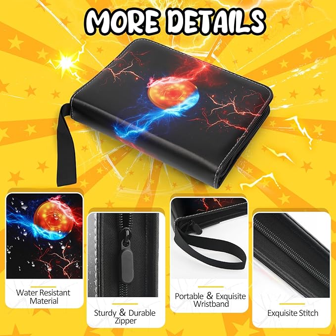 400 Pocket Trading Card Binder with 50 Removable Sleeves, Portable Zippered Card Holder, Collection Album Book Case Storage for MTG, TCG, Sports, Game Cards (Yellow Ball)