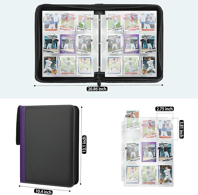 9 Pockets Trading Card Binder with Sleeves Card Organizer, 900 Double Sided Pocket PU Card Collection Binder, Baseball Binder,for Sports Card, MTG, TCG Yugioh Card (Purple)
