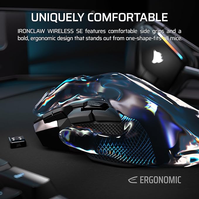 Corsair IRONCLAW Wireless SE Gaming Mouse – 26,000 DPI, Ergonomic Design for Larger Hands, 10 Programmable Buttons, for MOBA, FPS, MMO – Black