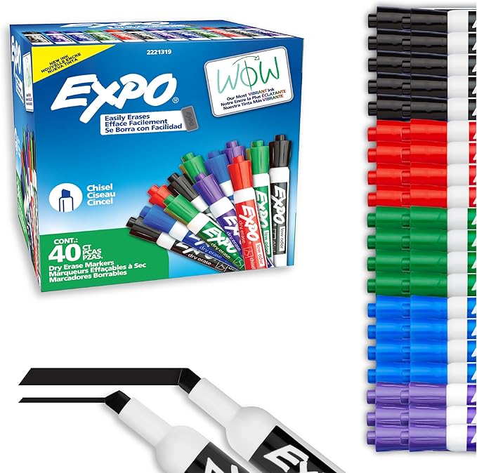 EXPO Dry Erase Markers, Low Odor Ink, Assorted Colors, Chisel Tip, 40 Count - Whiteboard, Calendar, Organization, Essential Supplies for Office, School, Classroom, Teachers