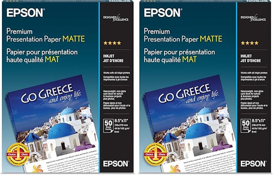 Epson Heavyweight 8.5x11 Matte Paper, 50 Sheets (S041257), (Pack of 2)
