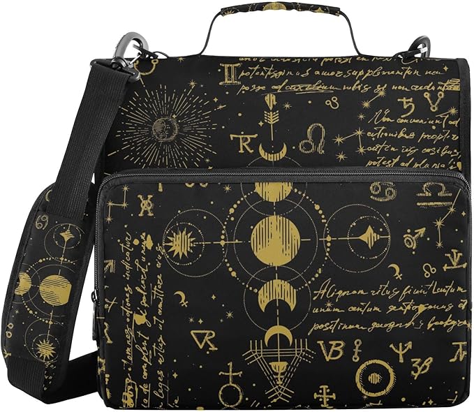 3 Ring Zipper Binder with Shoulder Strap Sun Moon Astrology Boho 1.5 inch Binders Keeper Large Capacity Multi Pockets for School Office Supplies