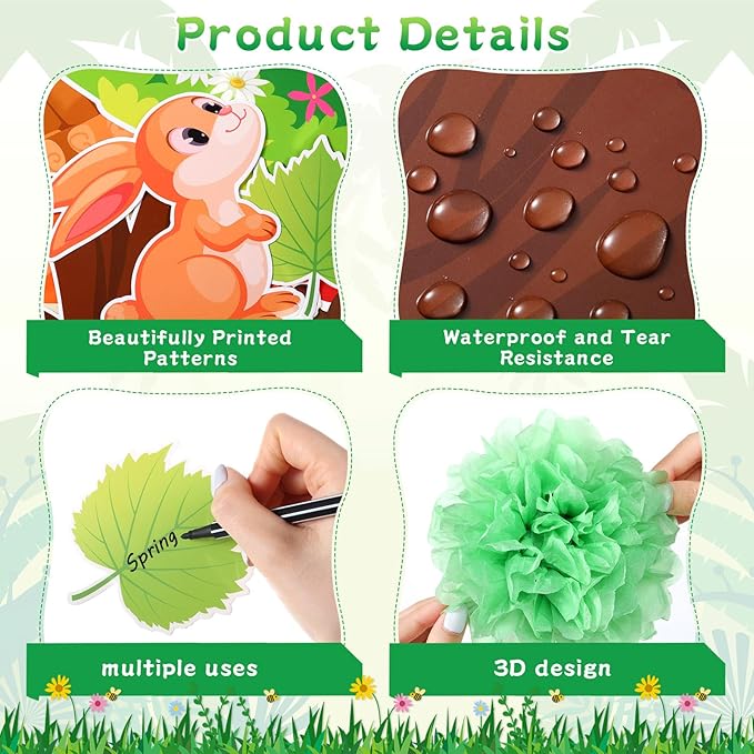 Pajean 110 Pieces Classroom Tree Bulletin Board Set Spring Tree Bulletin Board Decoration with Paper Pom Poms 3D Flowers Leaves Butterfly Cutouts for School Classroom Home Wall Chalkboard Decor