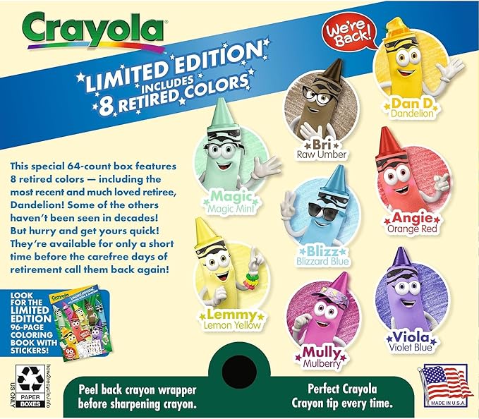 Crayola Limited Edition Crayons - Set of 64 with 8 Retired Colors