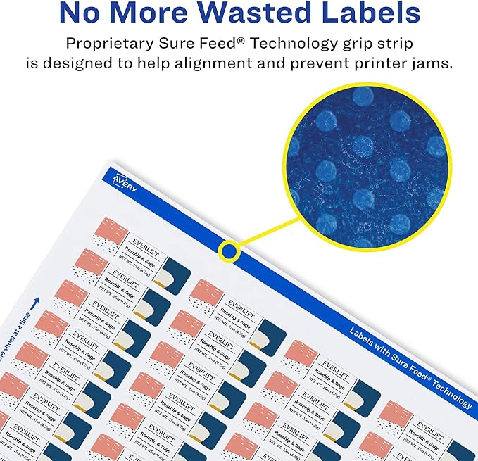 Avery Durable Waterproof Rectangle Labels, Sure Feed Technology, 0.5" x 1.75", 8,000 Total, Oil and Tear-Resistant, Waterproof, Laser/Pigment-Based Inkjet Printable