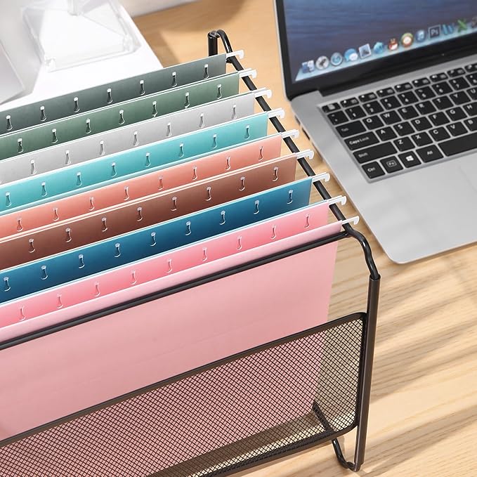 50pcs Hanging File Folders,Decorative Hanging Folder,Letter Size with 1/5-Cut Adjustable Tab Durable 10 Color Assorted for Filing Cabinet Drawer Desk Office Home