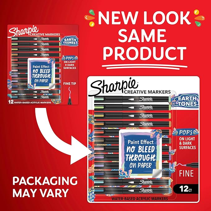 Sharpie Creative Markers, Earth Tones, Water-Based Acrylic Paint Markers, Fine Tip, 12 Count