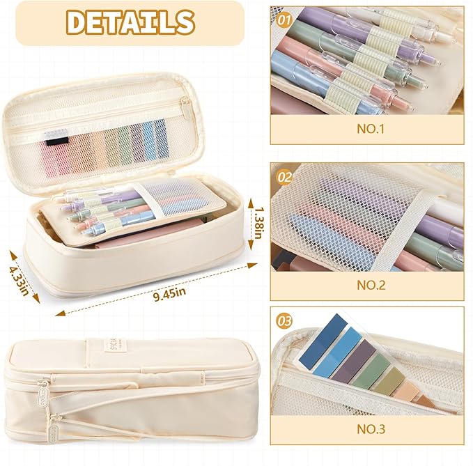 Jutom 39 Pcs Aesthetic Book Annotation Kit Highlighter with Pencil Case Bag Gel Pen Transparent Sticky Note Taking Bible Study College School Supplies(Cream,Cute Style)