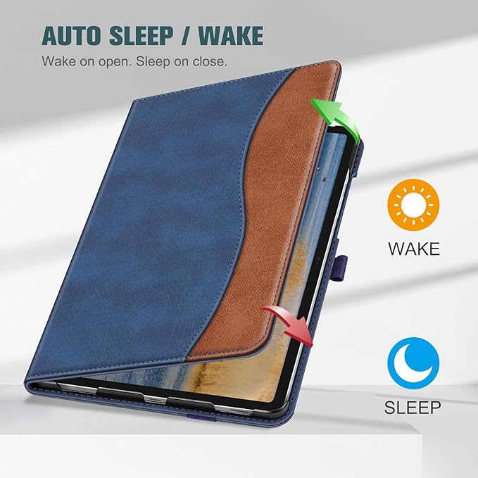 Fintie Case for Samsung Galaxy Tab S10 Lite/ S10 FE/ S9 FE 5G 10.9 Inch/Tab S9 11 Inch with S Pen Holder, Multi-Angle Viewing Protective Cover with Pocket, Auto Sleep/Wake, Denim Blue/Brown