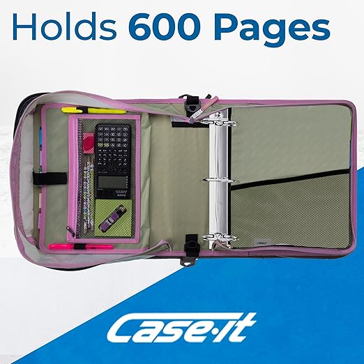 Case-it Mighty Zip Tab School Zipper Binder, 3-Inch O-Rings, 600-Sheet Capacity, 5-Subject Expanding File Folder, Multiple Pockets & Storage Organizer, Shoulder Strap, D-146 Fun Flowers (Pack of 6)