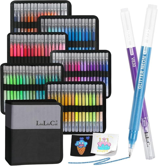 Gel Pens for Adult Coloring Book, 100 Colors Large Capacity Metallic Glitter Gel Pens with Case, 1.0 mm Bullet Tip Smooth Writing, Artist Colored Gel Ink Pen for Coloring Drawing Journaling