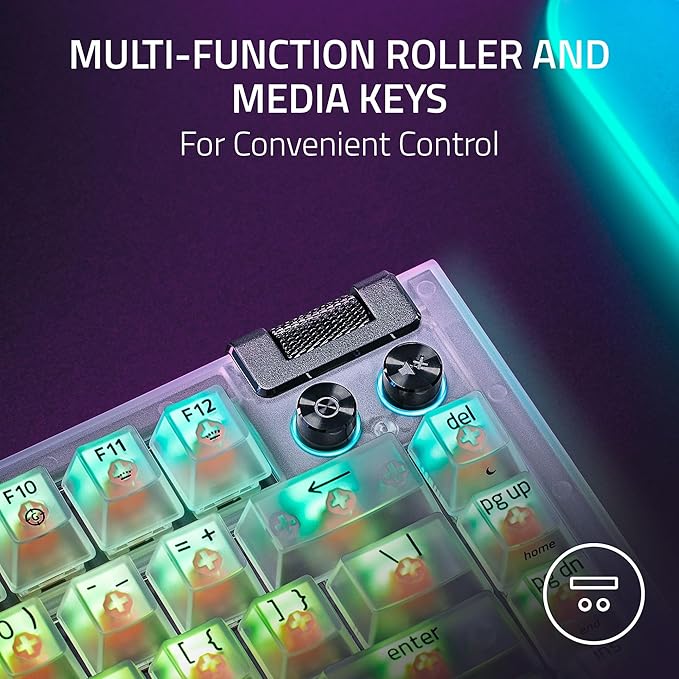 Razer BlackWidow V4 75% Mechanical Gaming Keyboard: Hot-Swappable Design - Compact & Durable - Orange Tactile Switches - Chroma RGB - MF Roller & Media Keys - Comfortable Wrist Rest - Phantom White