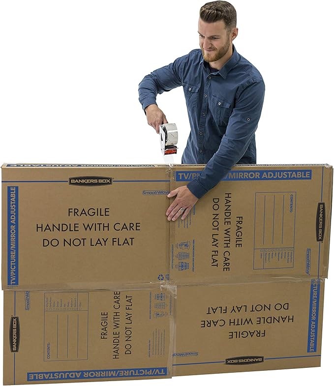 Bankers Box Adjustable - up to 65" TV/Picture/Mirror - Moving Box 3-Pack, Adjustable up to 40-in x 60-in x 4-in, (7711401)
