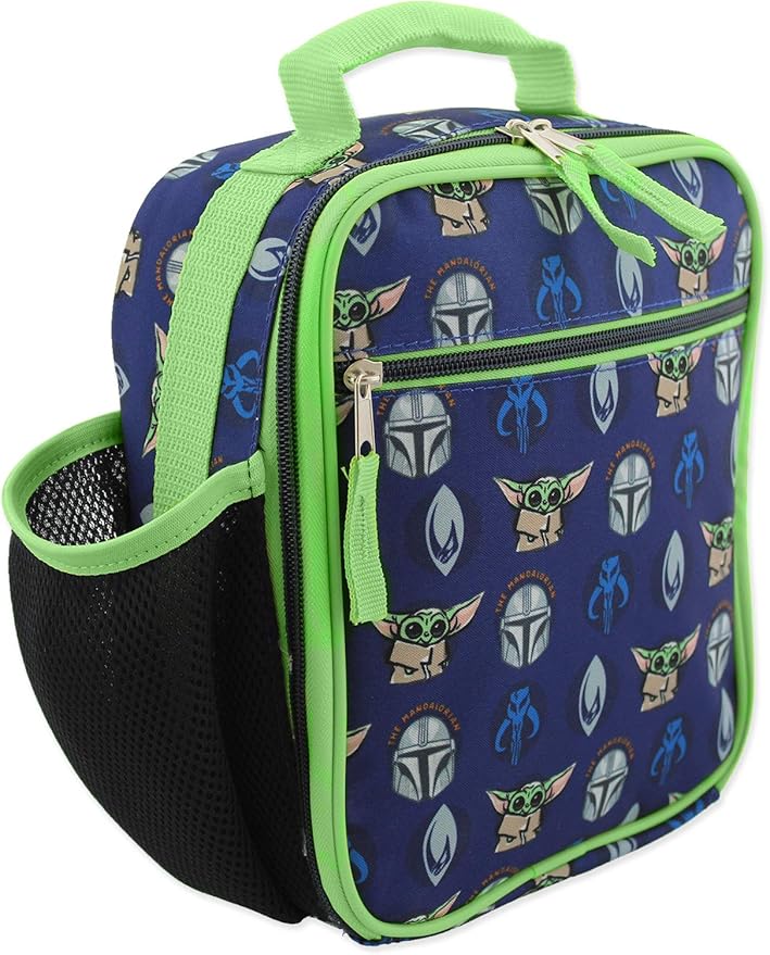 Star Wars Mandalorian Baby Yoda Boy's Girl's Adult Soft Insulated School Lunch Box (One Size, Blue/Green)