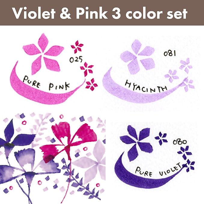 Kuretake Zig Calligraphy Dual Tip Marker Pens 3 colors set, VioletPink, 2mm, 5mm, Double Tip, for Art, Sketch, illustration, Calligraphy, Journal, Drawing, Made in Japan