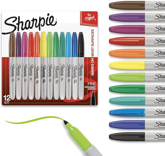 Sharpie Permanent Markers Quick Drying And Fade Resistant Fine Tip Marker Set For Wood Plastic Paper Metal And More Drawing Coloring And Poster Marker Assorted Colors 12 Count