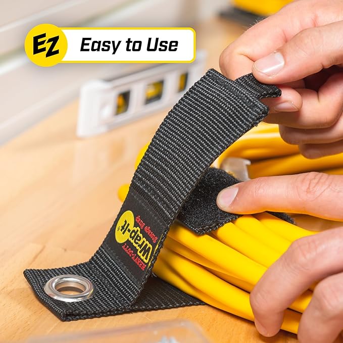 Heavy-Duty Wrap-It Storage Straps, 10-inch (6 Pack) - Hook and Loop Extension Cord Organizer Hanger, Cord Keeper, Cable Straps for Cords, Hoses, and Garage Storage
