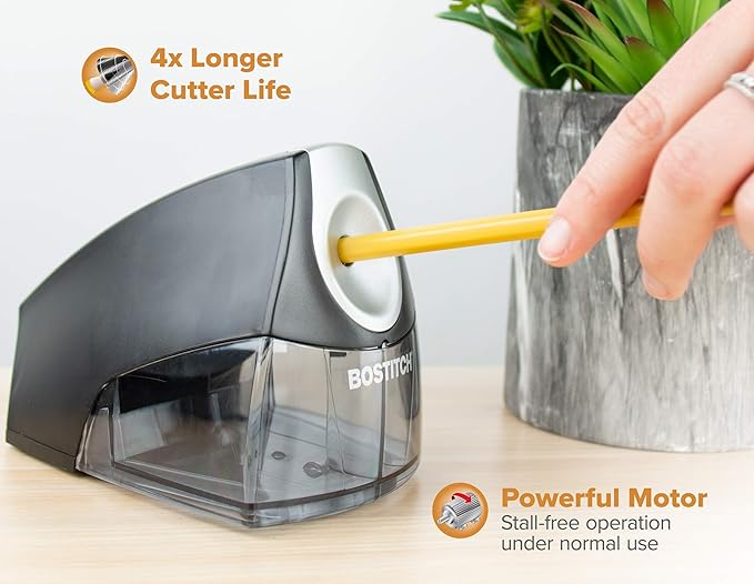 Bostitch Office Electric Pencil Sharpener, Heavy Duty Powerful Stall-Free Motor, High Capacity Shavings Tray, for Office or Classroom, Black