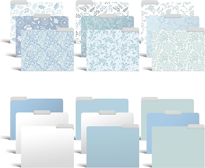 Better Office Products Decorative File Folders, 18 Pack, 9 Floral & Paisley Designs + 9 Matching Solid Colors, Heavyweight, Letter Size (9.5" x 11.5") with 1/3 Cut Tab, Laminated, Fashion Folders