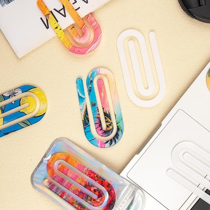 48 Pack Acrylic Sublimation Paper Clips Blanks, 4" X 2" 24Pcs Jumbo Sublimation Paper Clips with 24Pcs Gift Bags Personalized Paperclips Bookmark for DIY Crafts, Home Office School Supplies