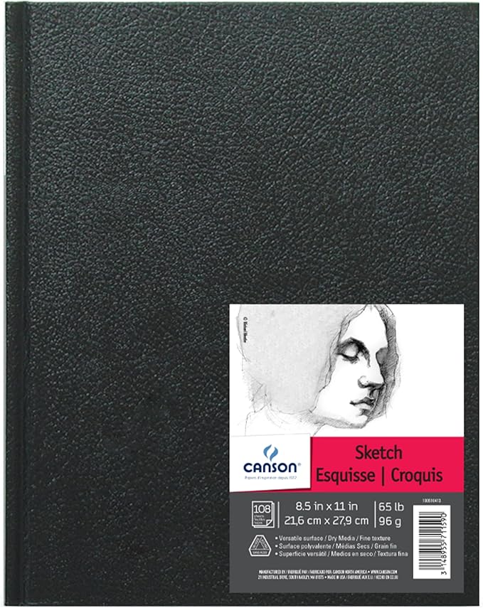 Canson Artist Series Sketch Book Paper Pad, for Pencil and Charcoal, Acid Free, Hardbound, 65 Pound, 8.5 x 11 Inch, 108 Sheets