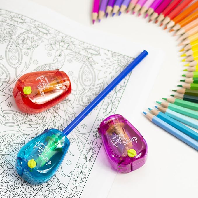 Bostitch Office Pencil Sharpener, Manual, One Assorted Color, Twist-n-Sharp, Kids, Boys, Girls, Colored Pencils, 1 Pack