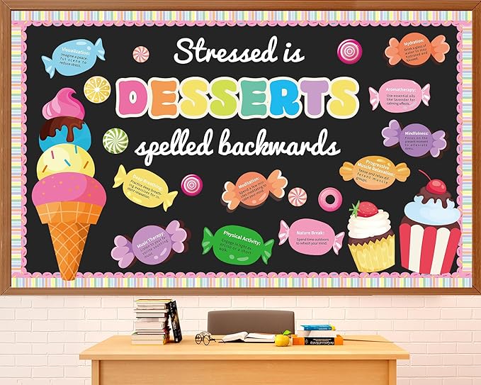 Inspirational Dessert Bulletin Board Classroom Decoration Spring Summer Motivational Bulletin Set Positive Affirmation Sweet Candy Treats Cutouts for School Chalkboard Wall Teacher Decor