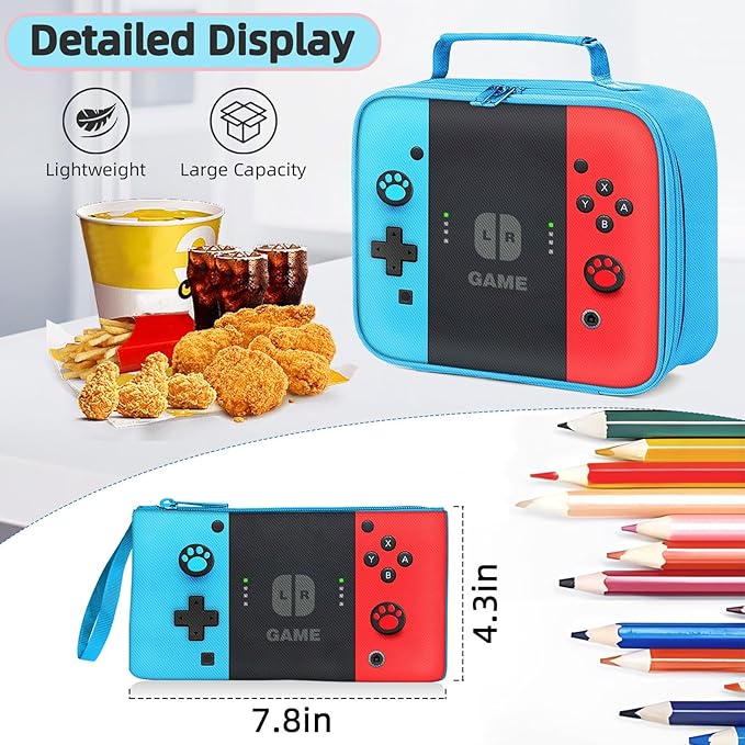 Kids Backpack for Boys - 3pcs Gamer Boys Backpack with Lunch Box Set for Elementary Middle School - Students Bag for Ages 6-18,17″ Video Game Bookbag Travel Back Pack