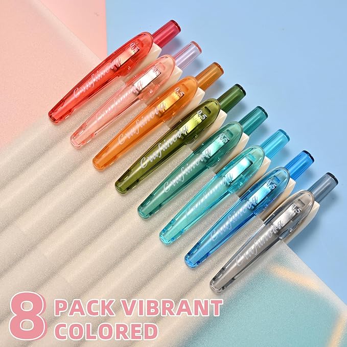 Colored Gel Ink Pens 0.5mm 8 Colors Retractable Quick Dry Colorful Ink Pen Fine Point Smooth Writing, Comfort Grip for Office School Drawing Journaling and Note Taking
