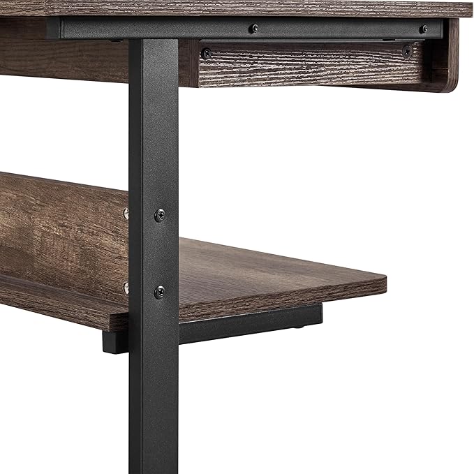 Yaheetech Small Rolling Computer Desk with Storage Drawer, Rolling Home Office Computer Desk with Keyboard Tray, Laptop Desk with Wheels and Drawer, Taupe Wood