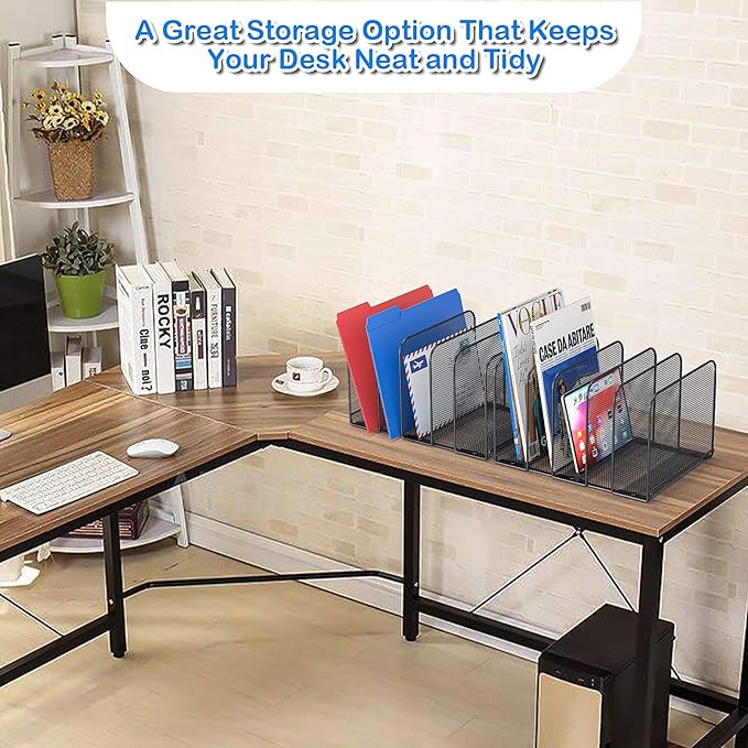 5 Sections Desk File Holder/Rack/Sorter,Mesh File Organizer,File Folder Organizer,Metal Upright Desktop Organization for Documents,Magazine,Kitchenware,Antiskid,Antirust,Sturdy,1 Pack