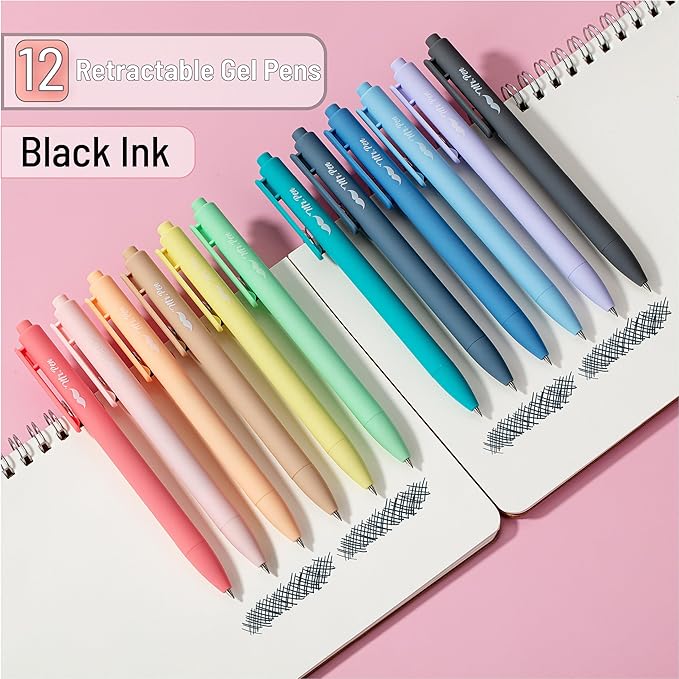 Mr. Pen- Retractable Gel Pens, 12 Pack, Black Ink Gel Pens, Pastel Barrels, Fast Dry, Gel Pen Fine Point 0.7mm