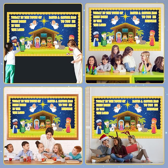 Christmas Nativity Religious Bulletin Board Christian Classroom Decoration Religiou Nativity Scene Cutout Jesus Birth Bulletin Board Church Sunday School VBS Cutouts for Home School Party Supplies