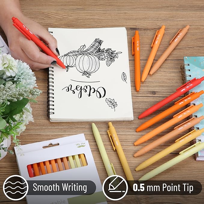 Mr. Pen- Retractable Gel Pens, 12 Pack, Black Ink, Summer Morning Barrel Gel Pens Fine Point 0.5mm, Gel Ink Pens, Aesthetic Pens for Journaling Fine Tip Pens