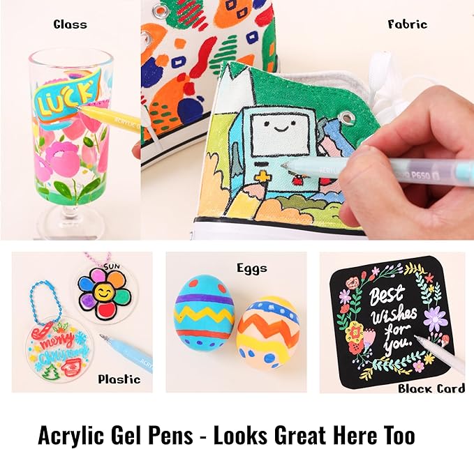 Acrylic Painting Gel Pens 90 Colors with 1mm Bullet Tip, Color Gel Pens for Adult Drawing, Coloring, Sketching, Journaling, DIY, Acrylic Ink Pen for Black Paper, Rock, Glass, School and Art Supplies