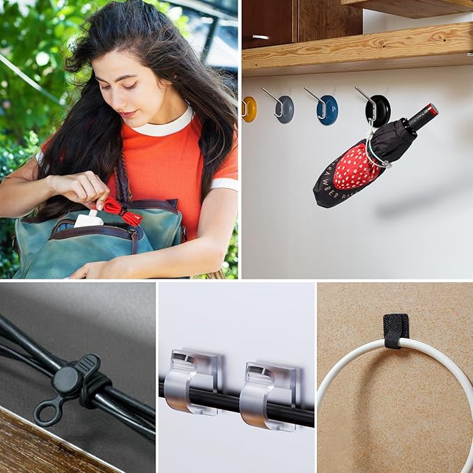 OneLeaf 48Pcs Silicone Cable Ties, Elastic Cord Ties for Cable Organizer, Reusable Wire Management, Cord Organizer Essentials, Multipurpose Cable Management for Travel/Portable/Office/Home Desk