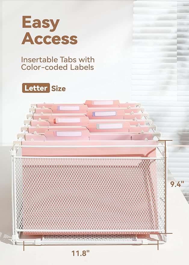 Plastic High Capacity Hanging File Folders, 4" Expansion for Bulky Documents, Side-Sealed Pocket, Holds Heavy Files, Letter Size, Movable Dividers, Insertable Tabs, 6 Pack, Pink