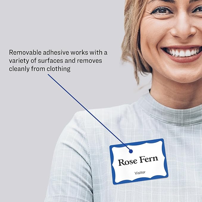 Avery Name Tags, White with Blue Border, Packs of 100 per Pack, 18 Packs, 1,800 Removable Name Badges Total (05144)