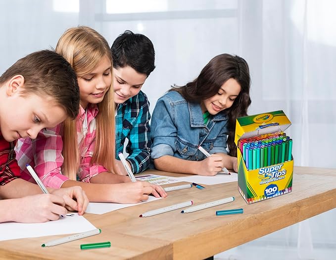 Crayola Super Tips Marker Set (100ct), Fine Point Washable Markers, Drawing Markers for Kids & Adults, Create Thick & Thin Lines, Art Supplies, Ages 3+