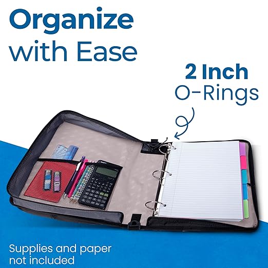 Case-it Universal Zipper Binder | 2-Inch O-Rings, 13-Inch Laptop/Tablet Padded Pocket, 400 Sheet Capacity, Multiple Storage Pockets & Shoulder Strap | School & Office Organizer | LT-007 Warm Gray