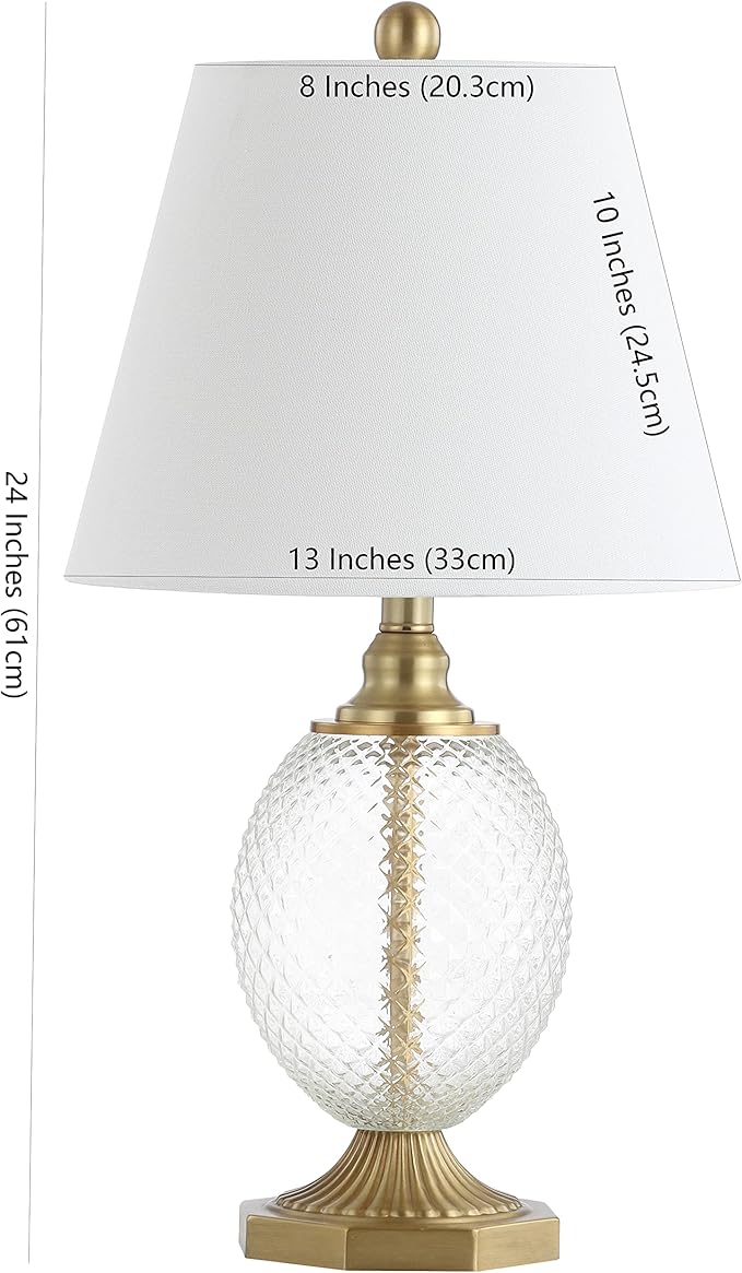 Safavieh Lighting Collection Kaiden Clear/ Brass Gold 24-inch Bedroom Living Room Home Office Desk Nightstand Table Lamp (LED Bulb Included)