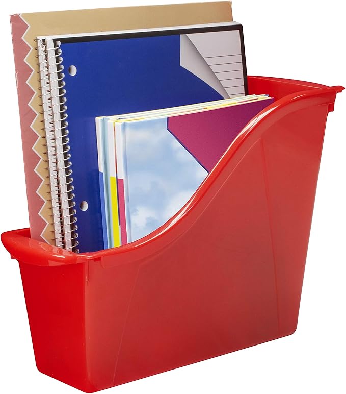 Storex Small Book Bin – Interlocking Plastic Organizer for Home, Office and Classroom, Red, 6-Pack (71109U06C)