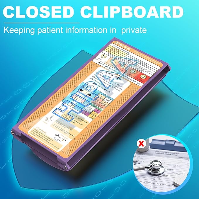 Clipboards Nursing Clipboard Trifold Foldable, 3 Layers Aluminum Nurse Clipboards with Nursing Edition Cheat Sheets Folding Pocket Size for Students, Nurses and Doctors (Purple)