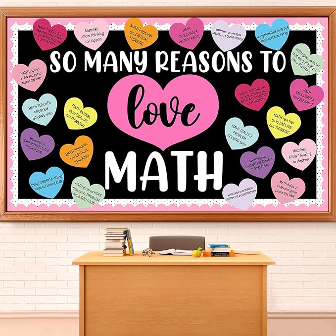 Valentines Day Bulletin Board Decoration Set Conversation Heart Paper Cutout Math Theme Party Supplies Valentine's Day Classroom Decoration Love Math Candy Heart Cutouts for School Wall Decor Supplies