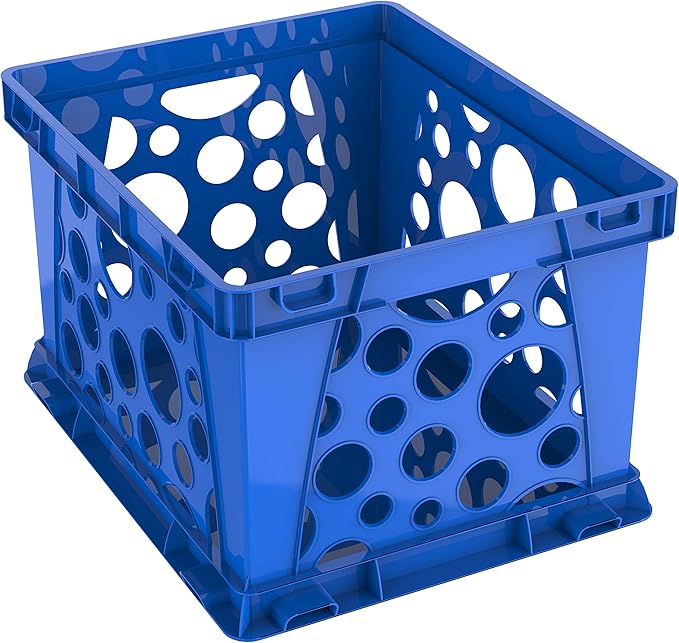 Storex Premium File Crate with Handles – Letter and Legal Document and Folder Storage, Classroom Blue 3-Pack (61460C03C)