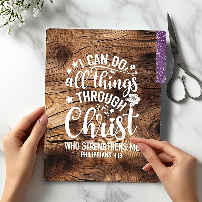 PARTH IMPEX 12 Pack Decorative File Folders, 1/3 Cut Tab with Assorted Positions, Letter Size Paper Holders (9.37” x 11.75”) Matte Finish Laminated - Motivational Inspirational Bible Verse Quotes