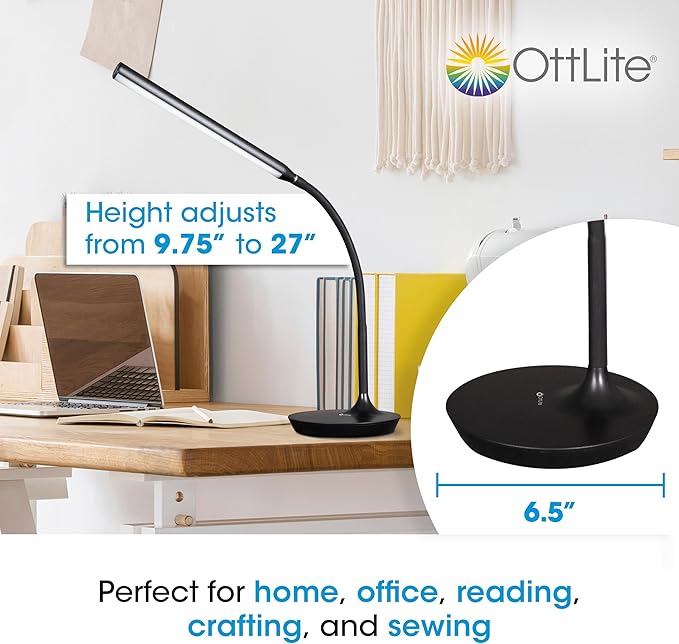 Ottlite Extended Reach LED Desk Lamp, Black