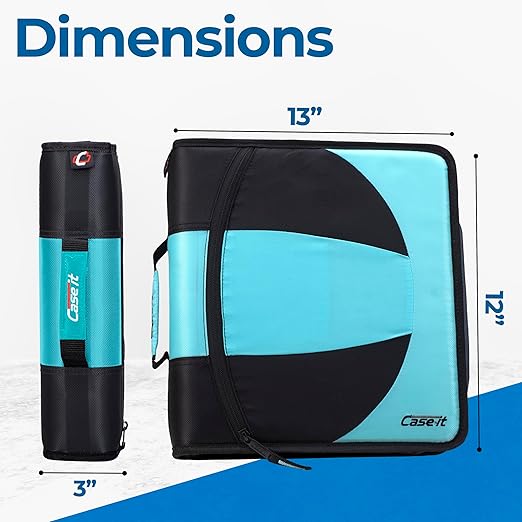 Case-it The Dual 2-in-1 Zipper Binder | Two 1.5-Inch D-Rings, 600 Sheet Capacity, Pencil Pouch & Multiple Pockets | School & Office Organizer with Shoulder Strap | Dual-101 Spearmint