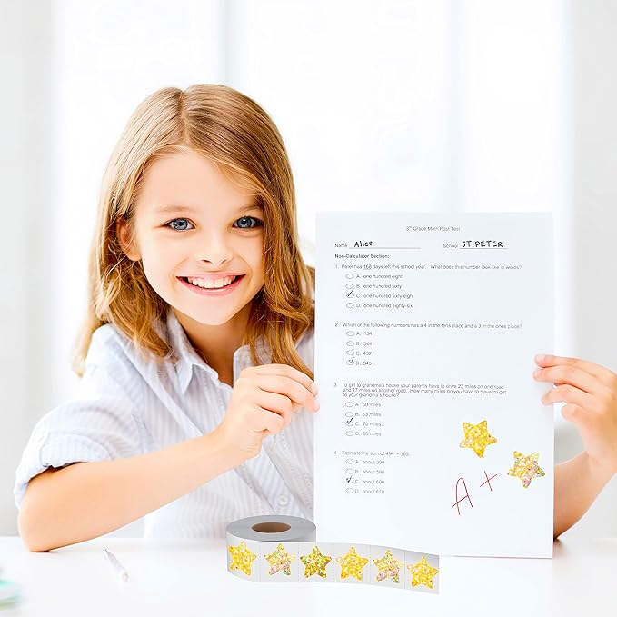 500 PCS Holographic Glitter Star Stickers, Self-Adhesive Metallic Golden Foil Reflective Sparkly Star Stickers - Reward Behavior Chart Labels for Kids, Students & Teachers (Each Measures 1")