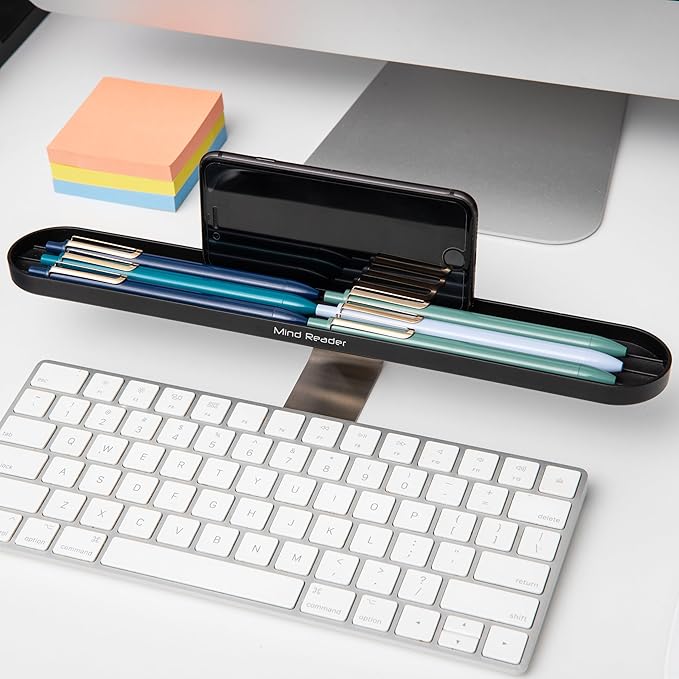 Mind Reader Over Keyboard Shelf, Desktop Organizer, Phone Holder, Storage, Phone Holder, Office, 13"L x 2"W x 3.5"H, Black
